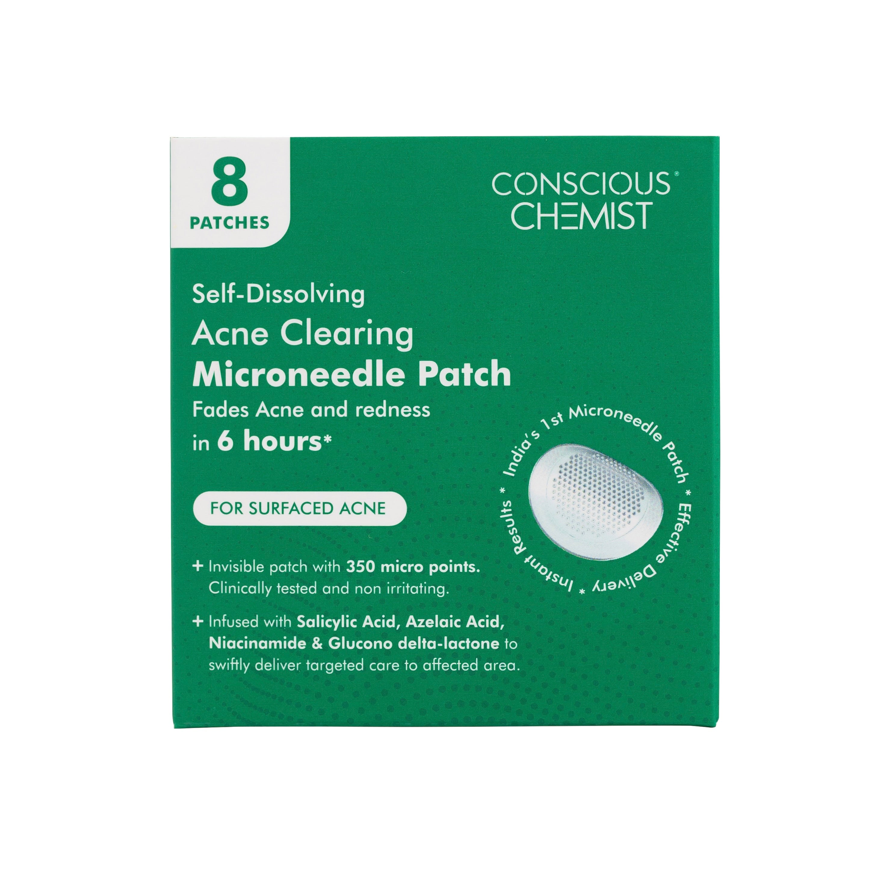 Self Dissolving Microneedle Acne Patches | Salicyclic Acid, Azelaic Acid | Results in 6 hrs | 8 Patches