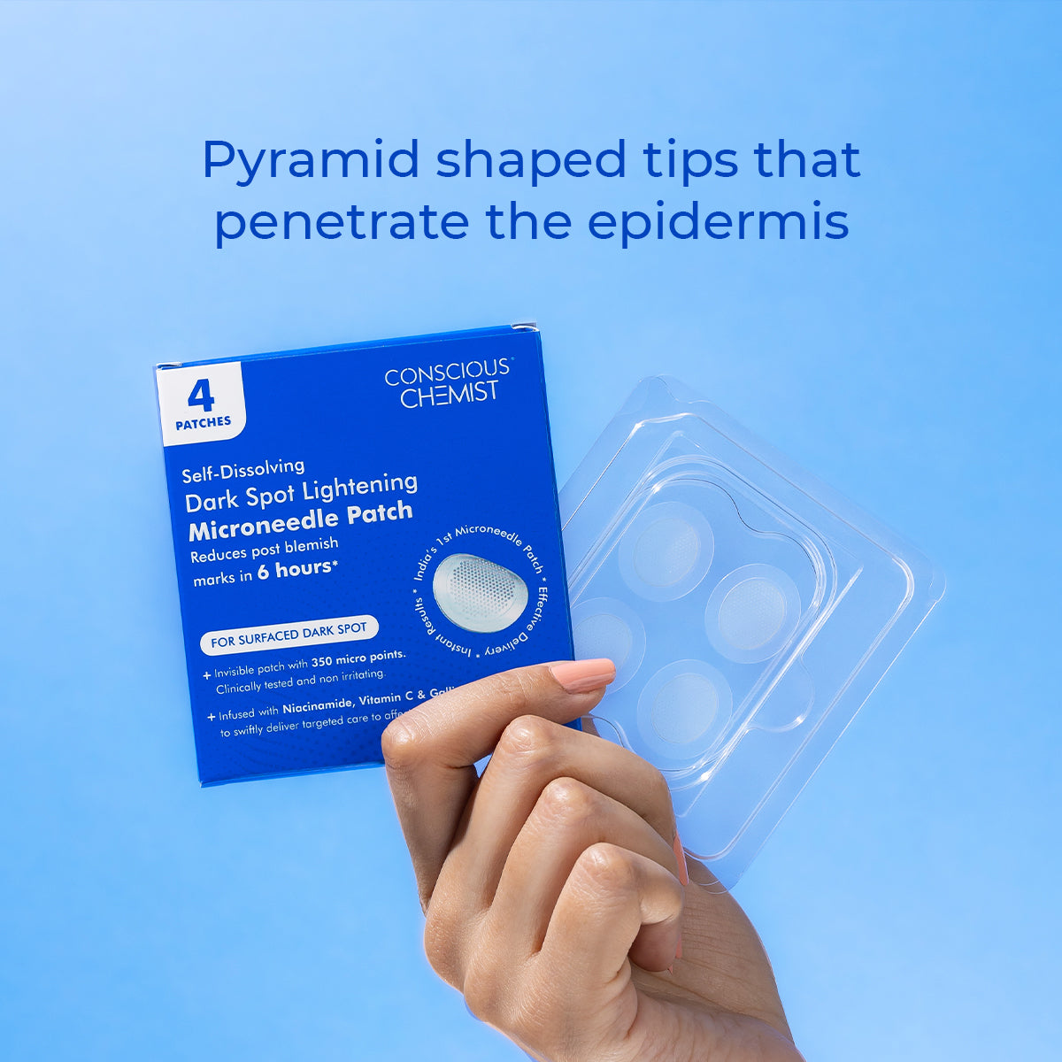 Dark Spot Lightening Microneedle Patch | Gallic Acid, Niacinamide | Results in 6 hrs | Self Dissolving | 4 Patches