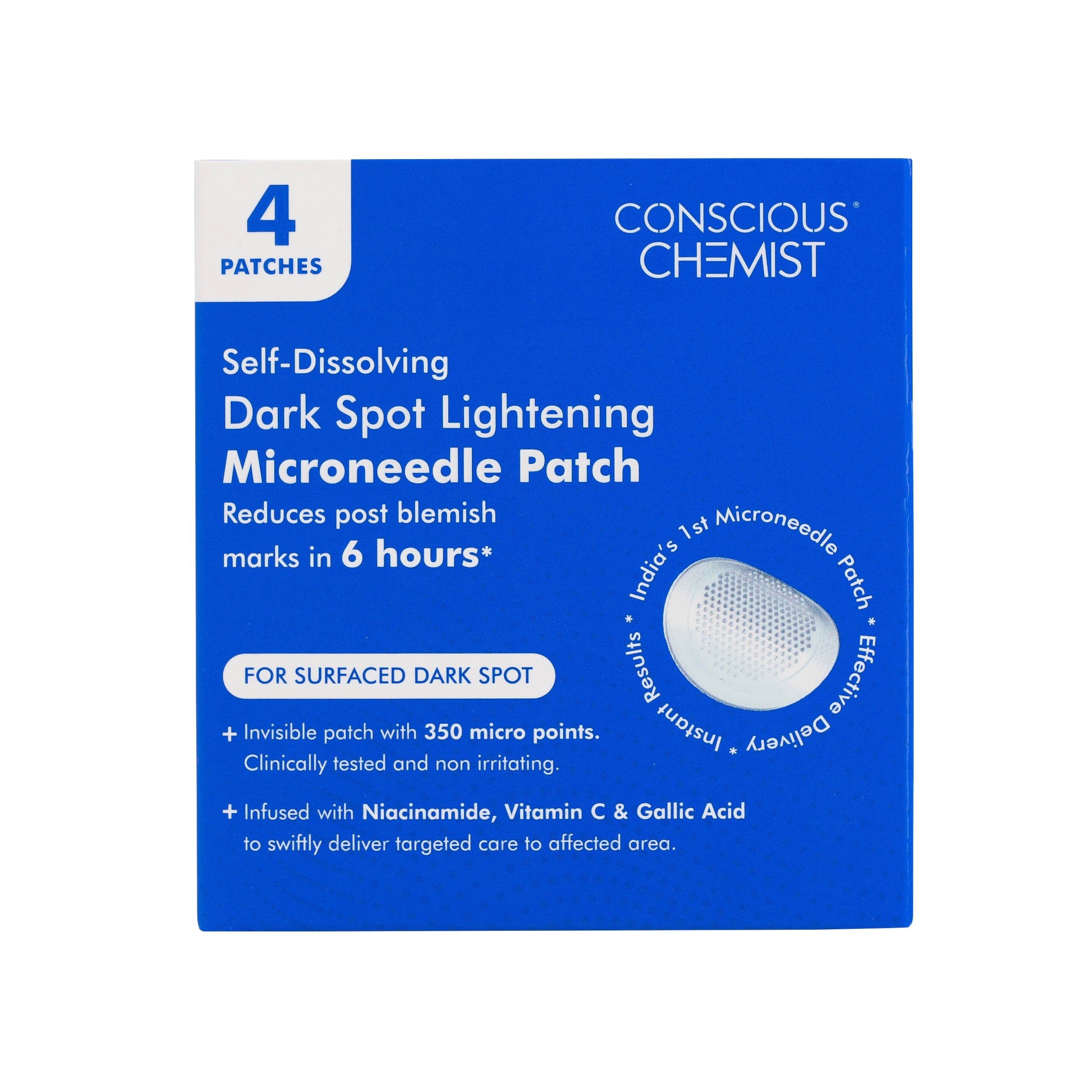 Dark Spot Lightening Microneedle Patch | Gallic Acid, Niacinamide | Results in 6 hrs | Self Dissolving | 4 Patches